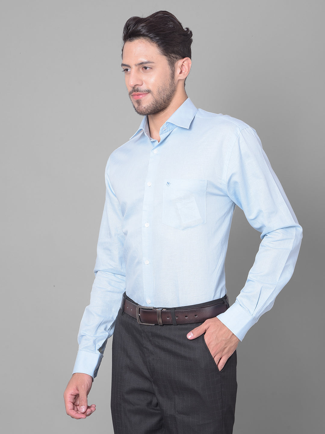 Cobb Sky Blue Solid Smart Fit Formal Shirts