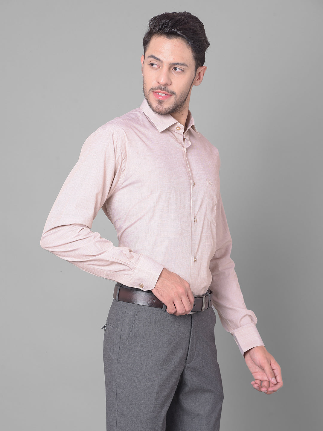 Cobb Beige Solid Smart Fit Formal Shirt