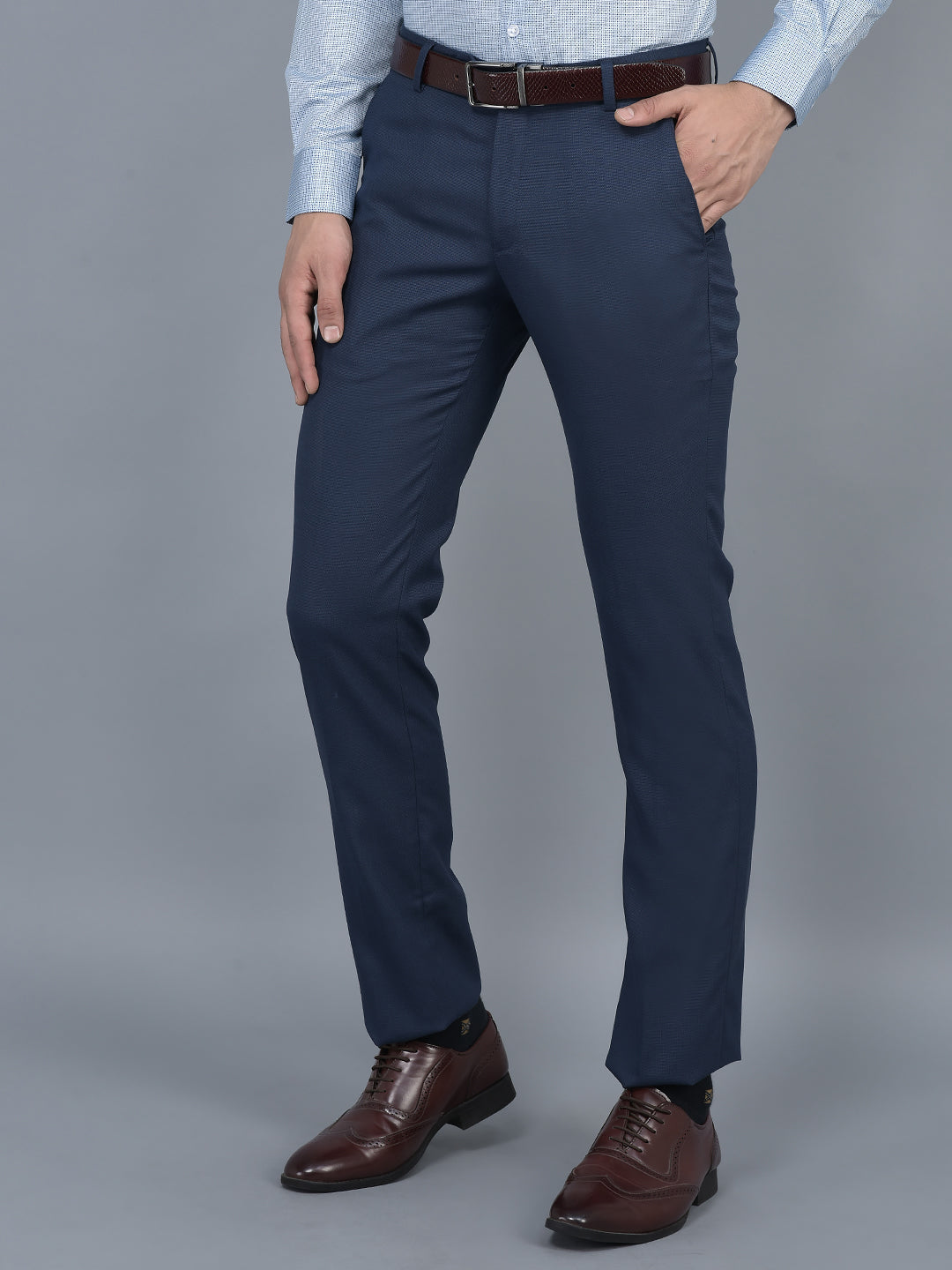 Solid Mid-Rise Stretchable Men's Formal Trouser - Pista