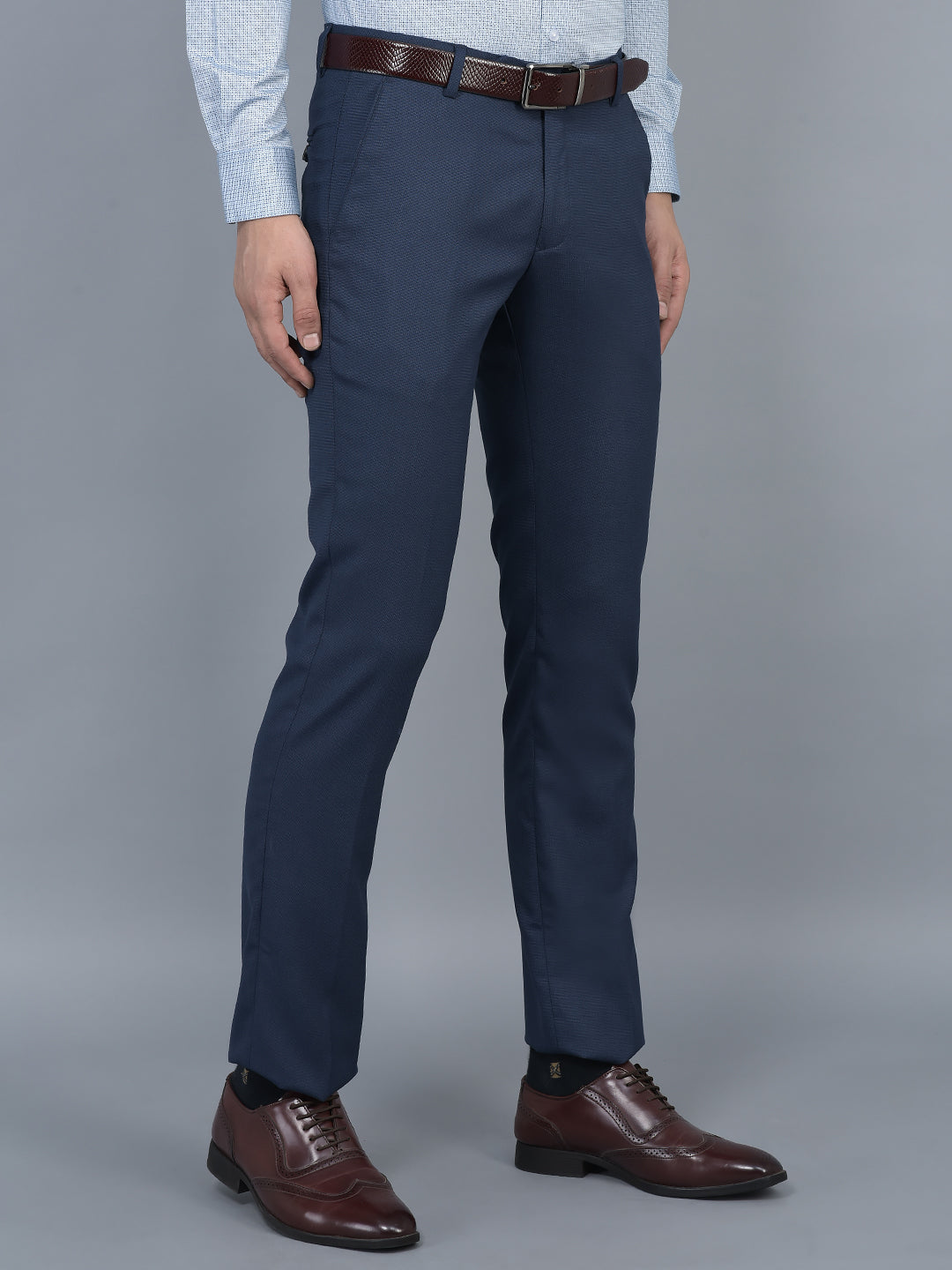 Buy Men Navy Solid Slim Fit Formal Trousers Online - 689835 | Peter England