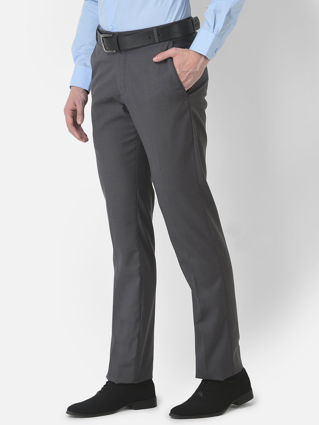Sojanya (Since 1958) Men's Cotton Blend Charcoal Grey Solid Formal Trousers