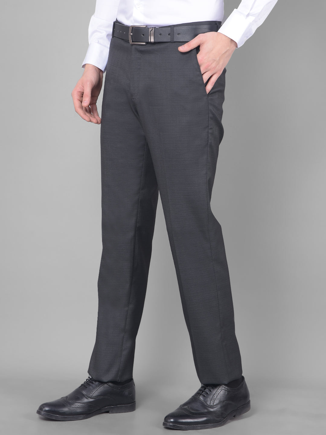 Buy Men Grey Solid Slim Fit Trousers Online - 753033 | Van Heusen