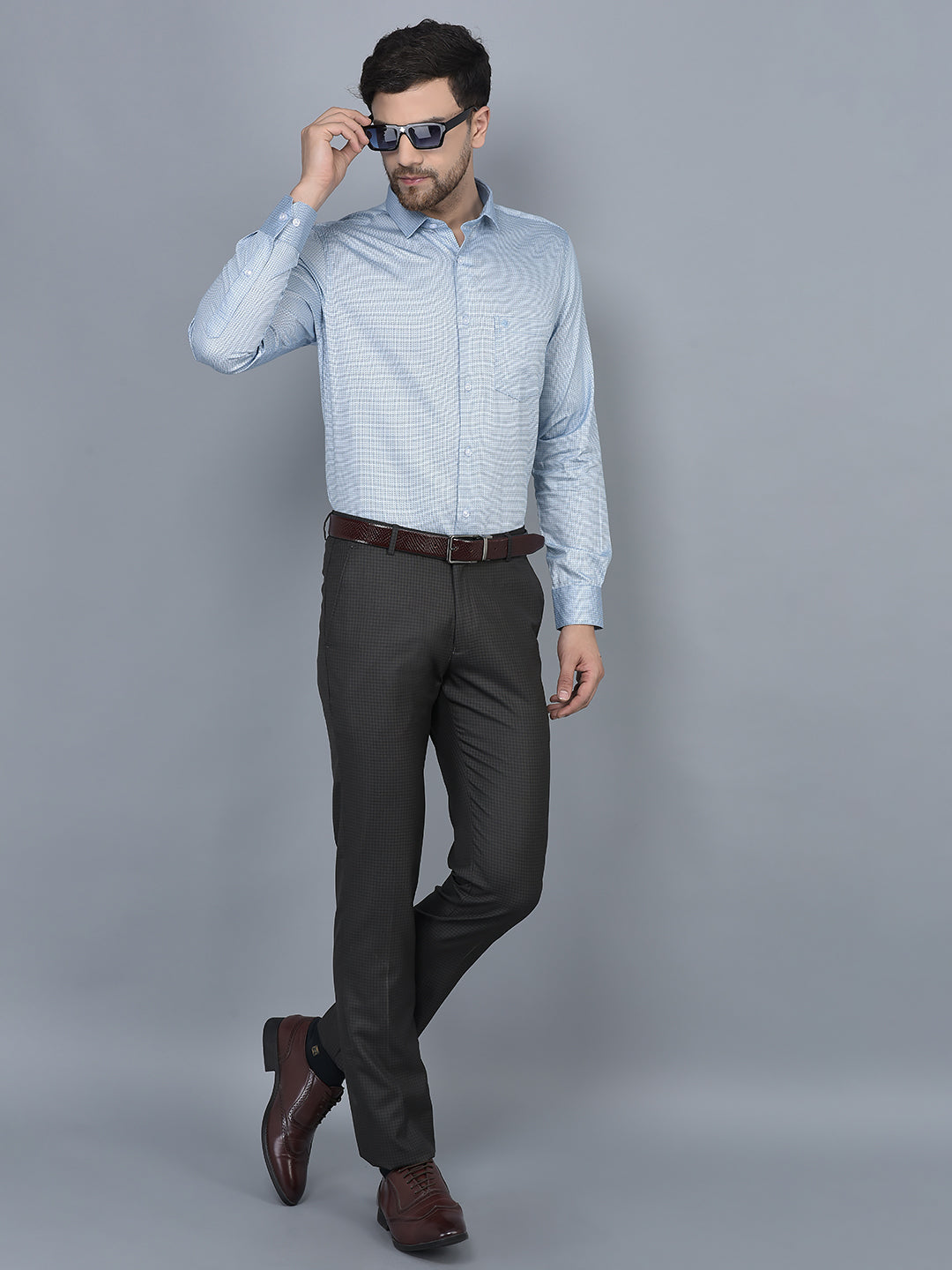 ELANHOOD BLUE  GREY Slim Fit Formal Trouser Formal Pant For Men