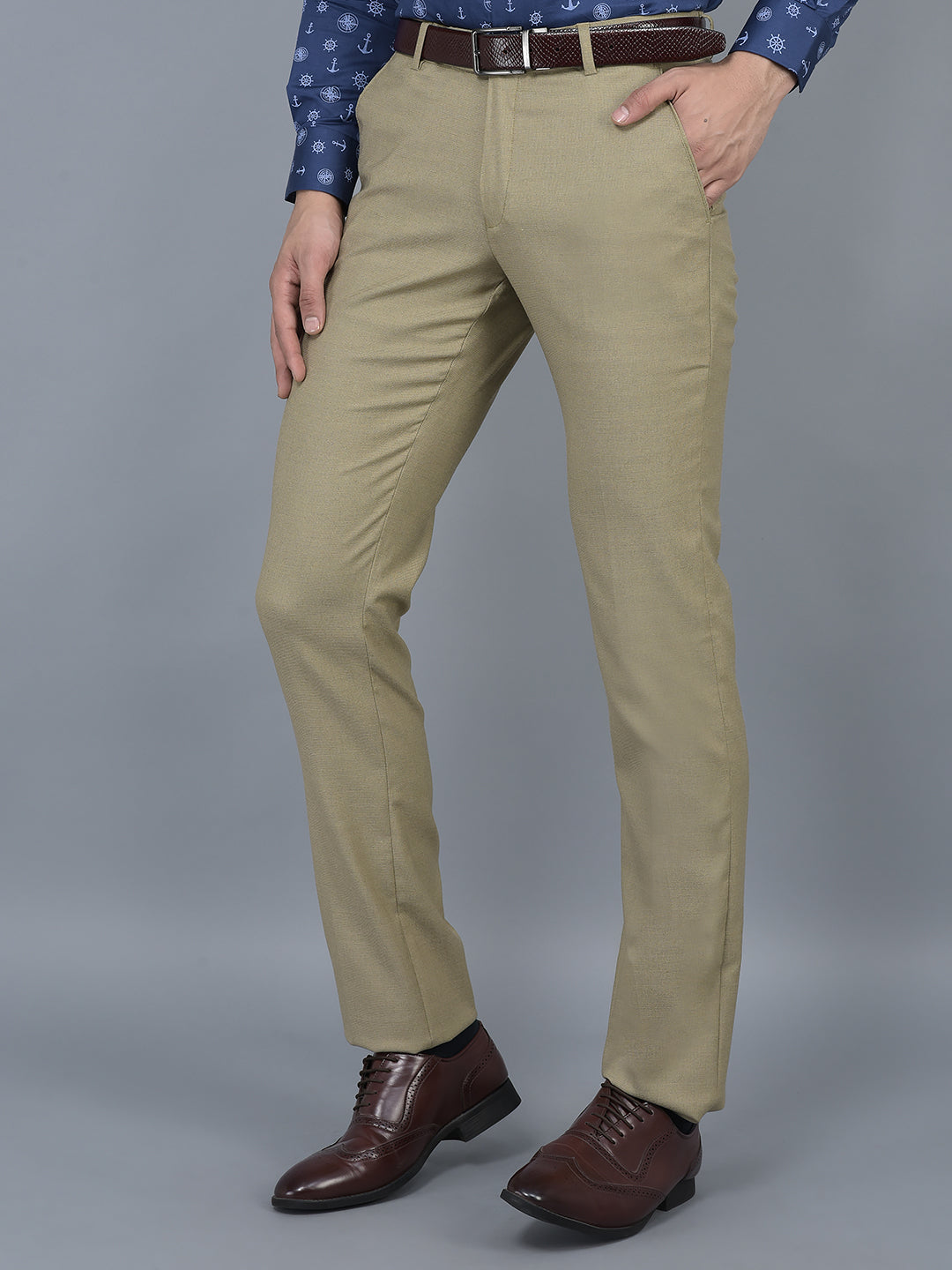 Buy Excalibur Men Khaki Mid Rise Solid Formal Trousers  NNNOWcom