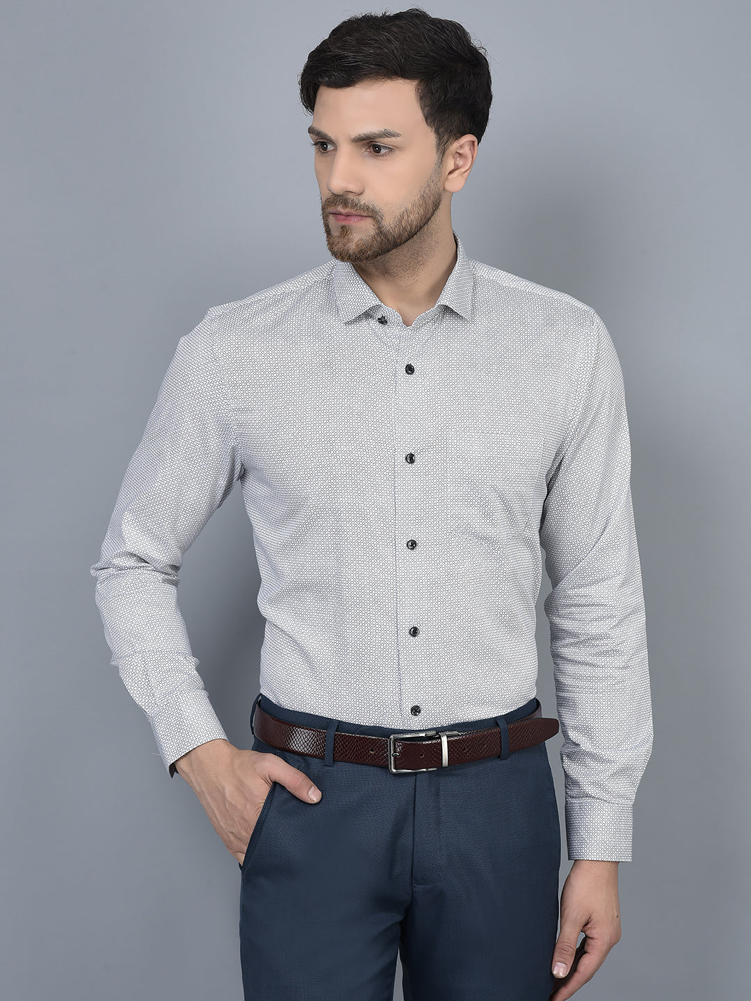 Cobb Grey Printed Slim Fit Formal Shirt Grey