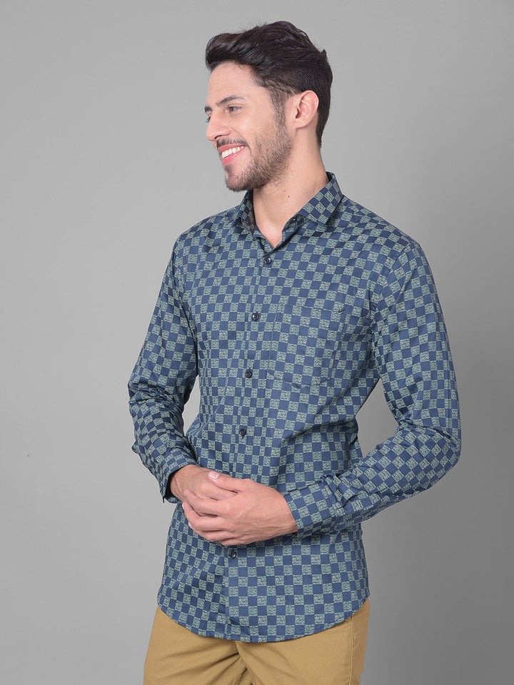 Cobb Blue Check Slim Fit Party Wear Shirt