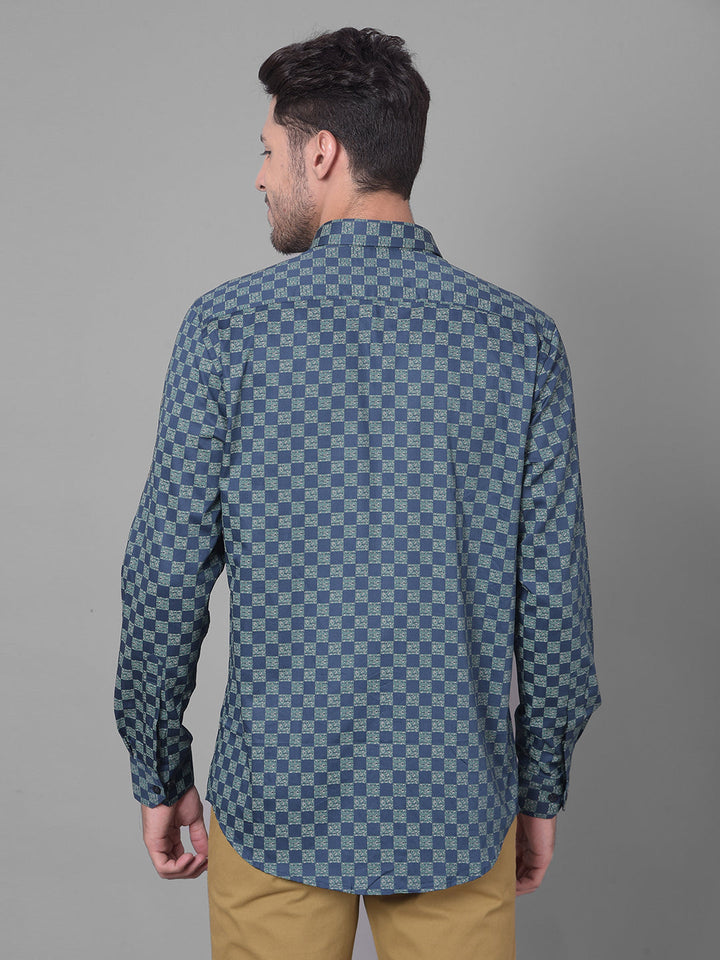 Cobb Blue Check Slim Fit Party Wear Shirt