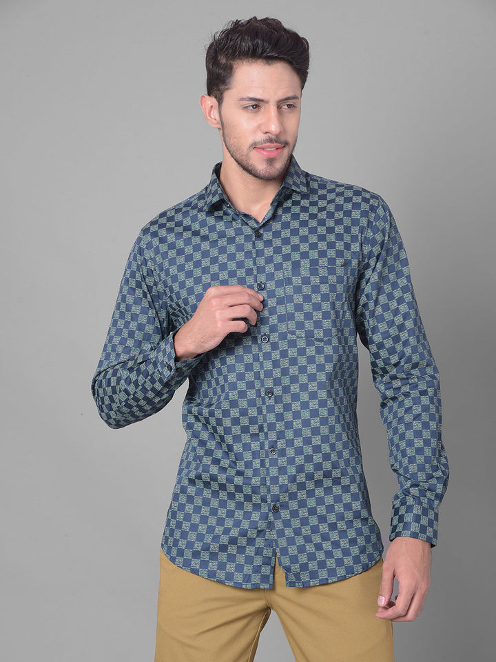 Cobb Blue Check Slim Fit Party Wear Shirt