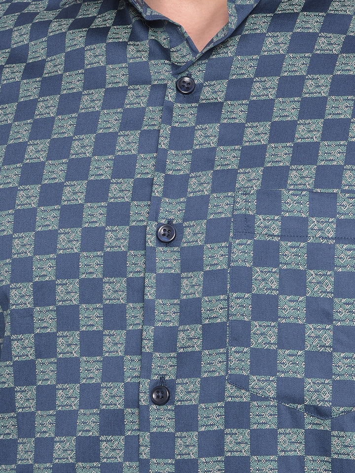 Cobb Blue Check Slim Fit Party Wear Shirt