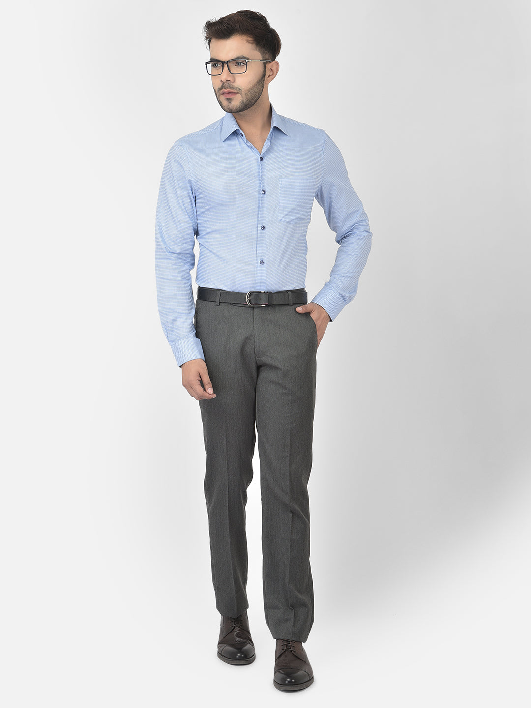 Elevate Your Style with our Cobb Sky Blue Checked Slim Fit Formal Shirt