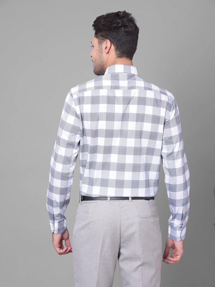 Cobb Navy Blue Check Slim Fit Formal Shirt