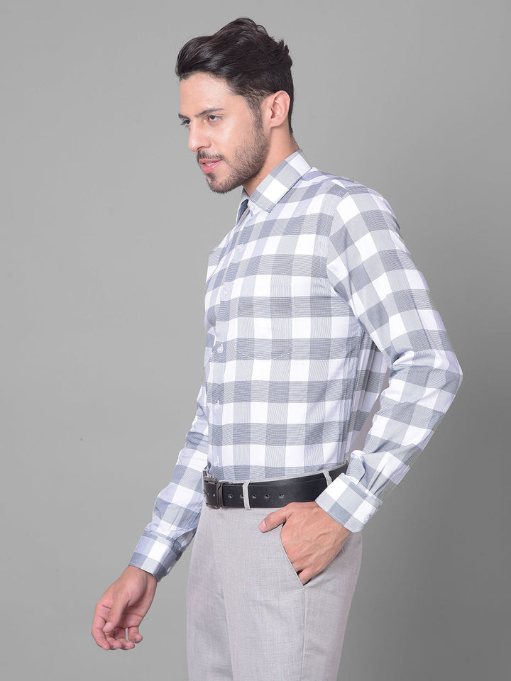 Cobb Navy Blue Check Slim Fit Formal Shirt