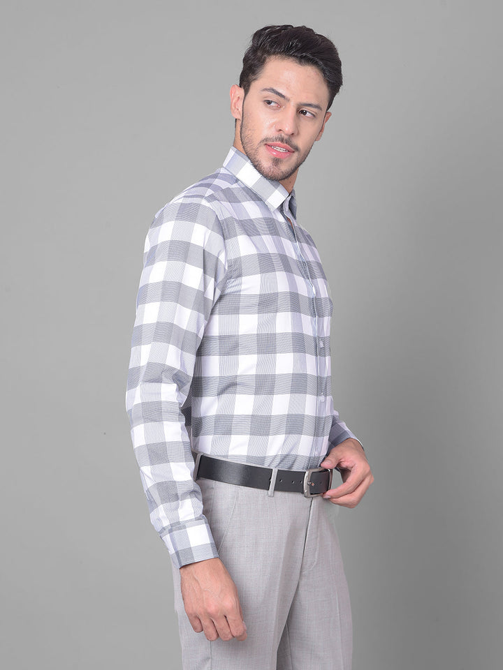 Cobb Navy Blue Check Slim Fit Formal Shirt