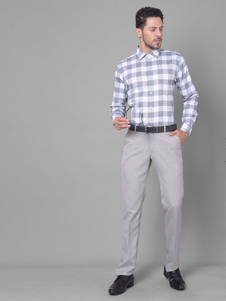 Cobb Navy Blue Check Slim Fit Formal Shirt