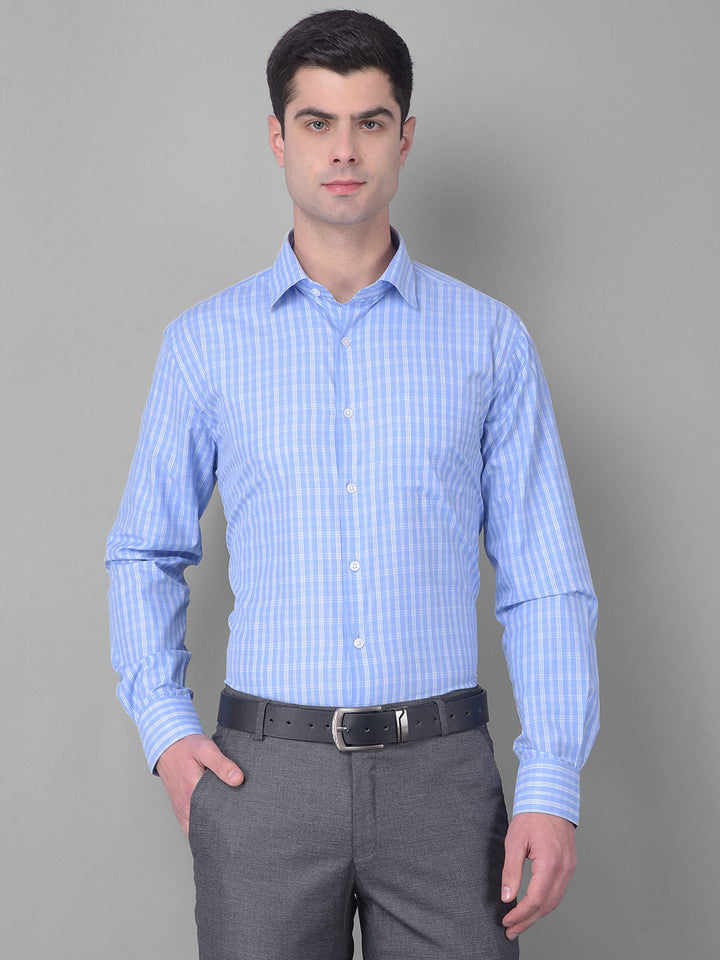 cobb sky blue checked smart fit formal shirt