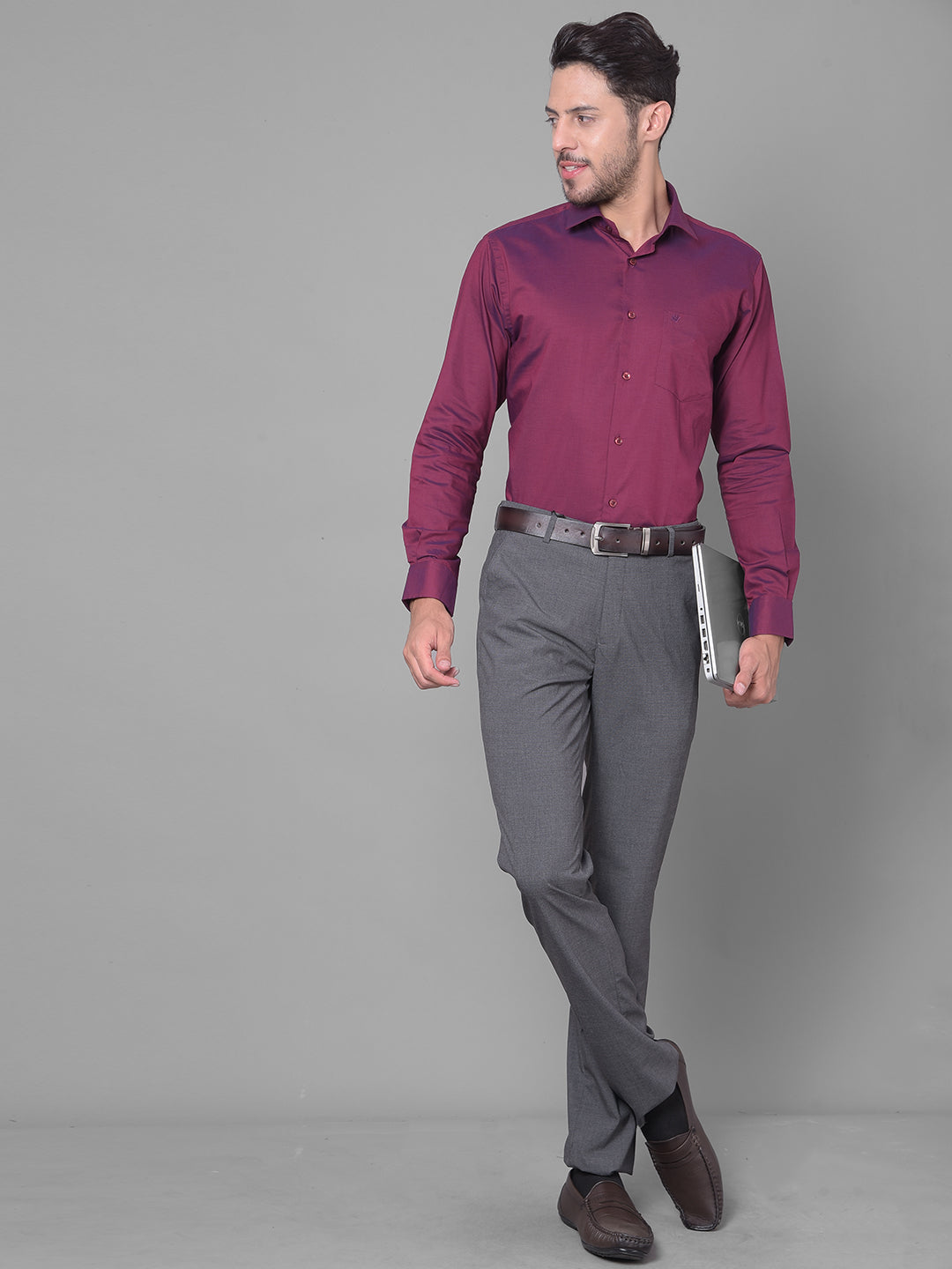 Opulent Maroon Slim Fit Yarn Dyed Cotton Shirt – JAVINISHKA