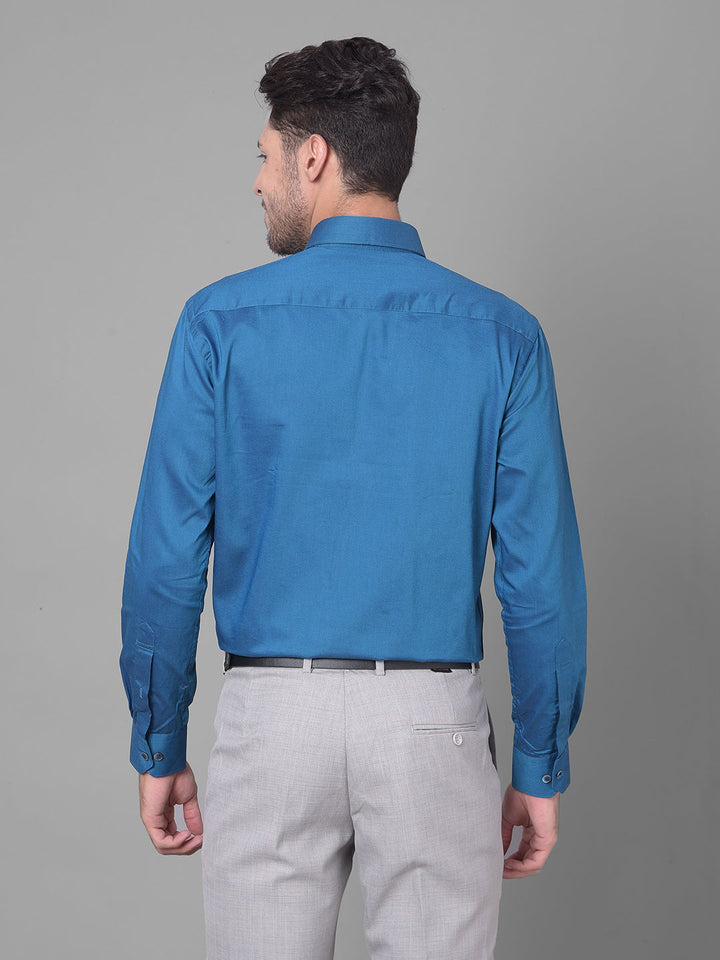 Cobb Teal Solid Shirt Collar Formal Shirt