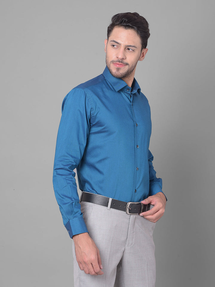 Cobb Teal Solid Shirt Collar Formal Shirt