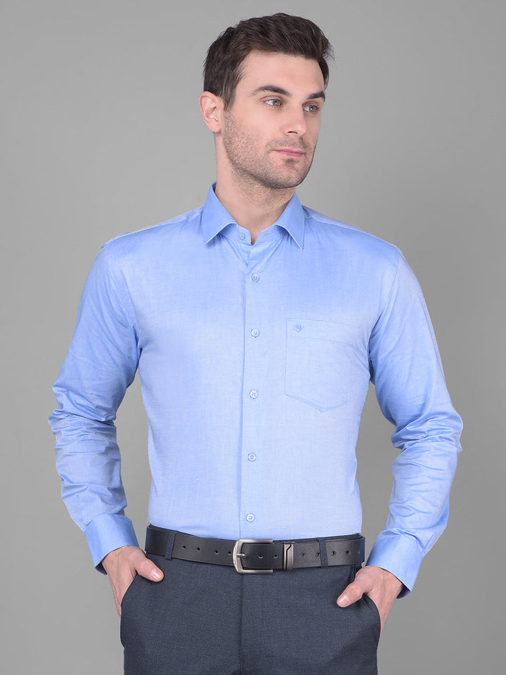 cobb solid medium blue smart fit formal shirt