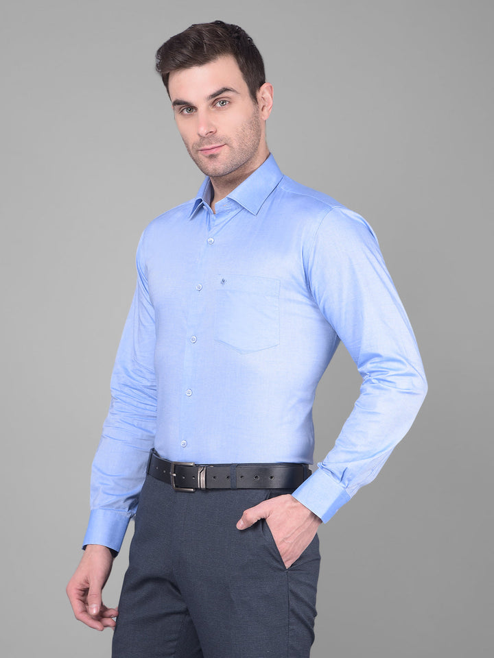 cobb solid medium blue smart fit formal shirt