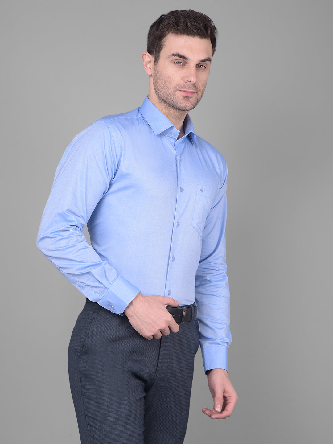 cobb solid medium blue smart fit formal shirt