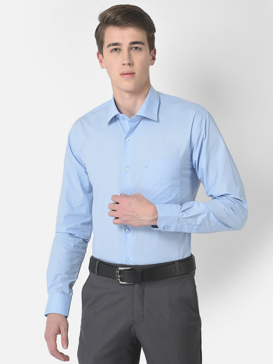 Cobb Sky Blue Solid Smart Fit Formal Shirt Sky Blue