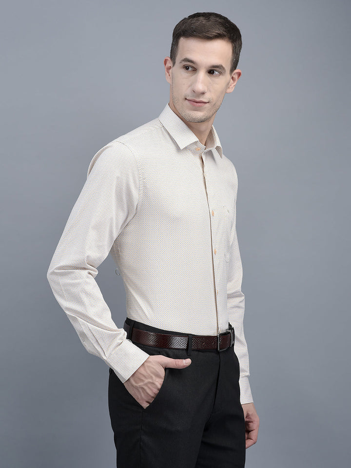 Cobb Yellow Printed Slim Fit Formal Shirt