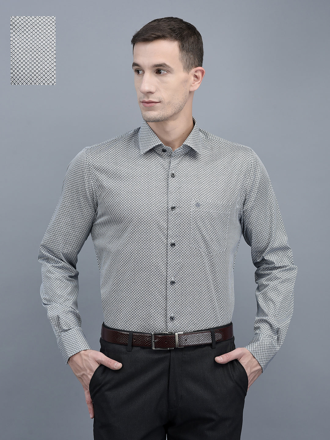 Refine Your Style with our Cobb Navy Printed Slim Fit Formal Shirt