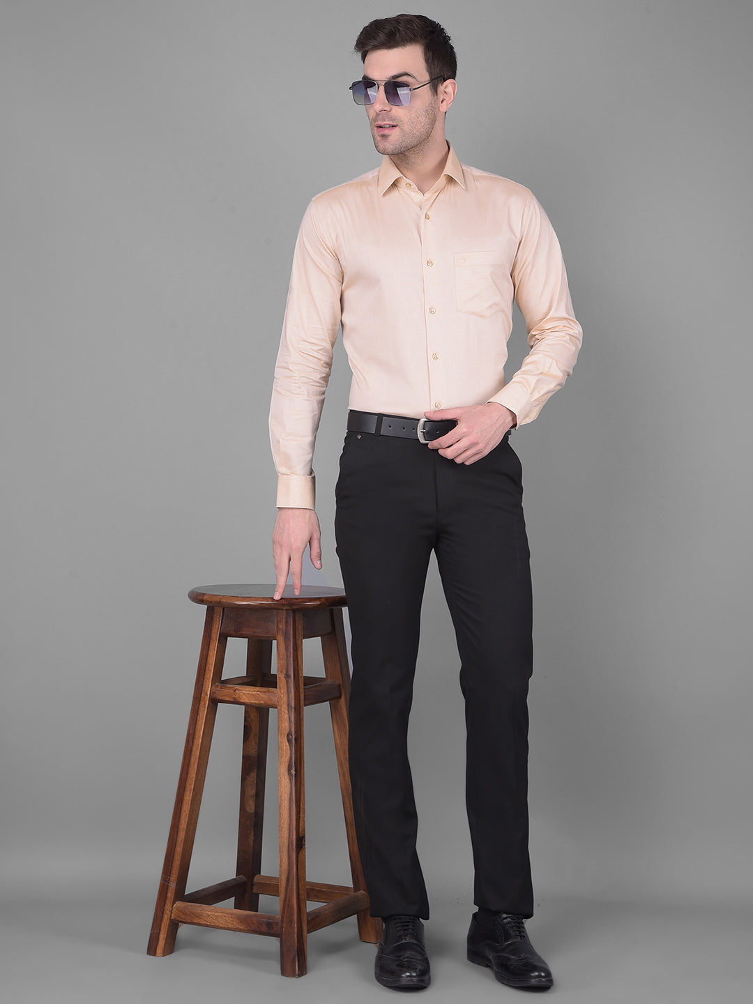 Cobb Solid Beige Smart Fit Formal Shirt