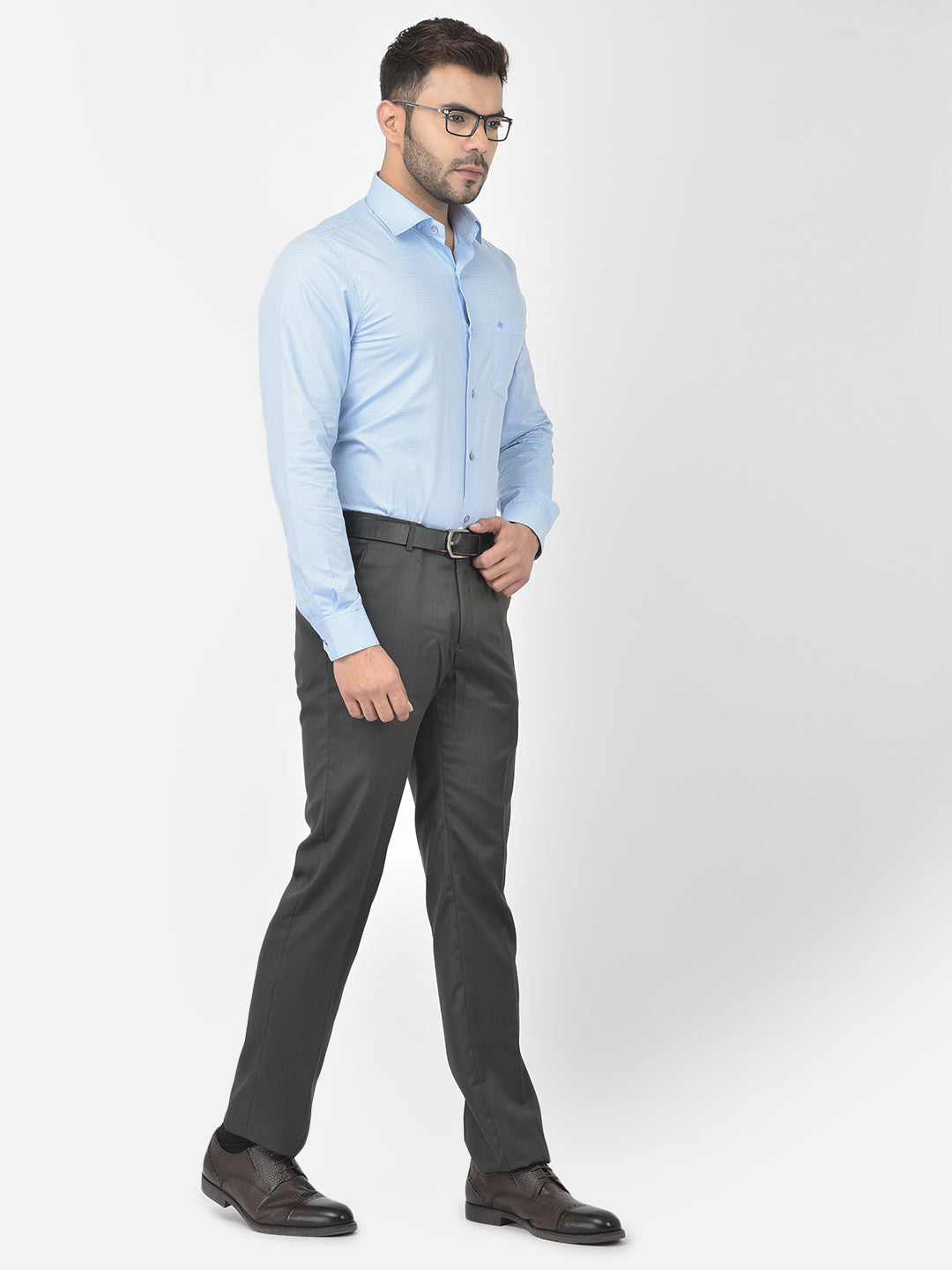 Cobb Sky Blue Solid Slim Fit Formal Shirt