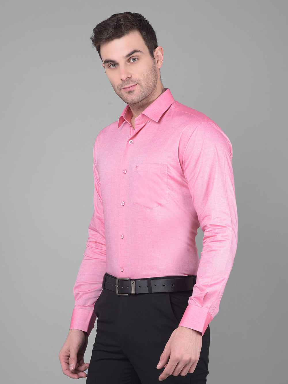 cobb solid flamingo pink smart fit formal shirt