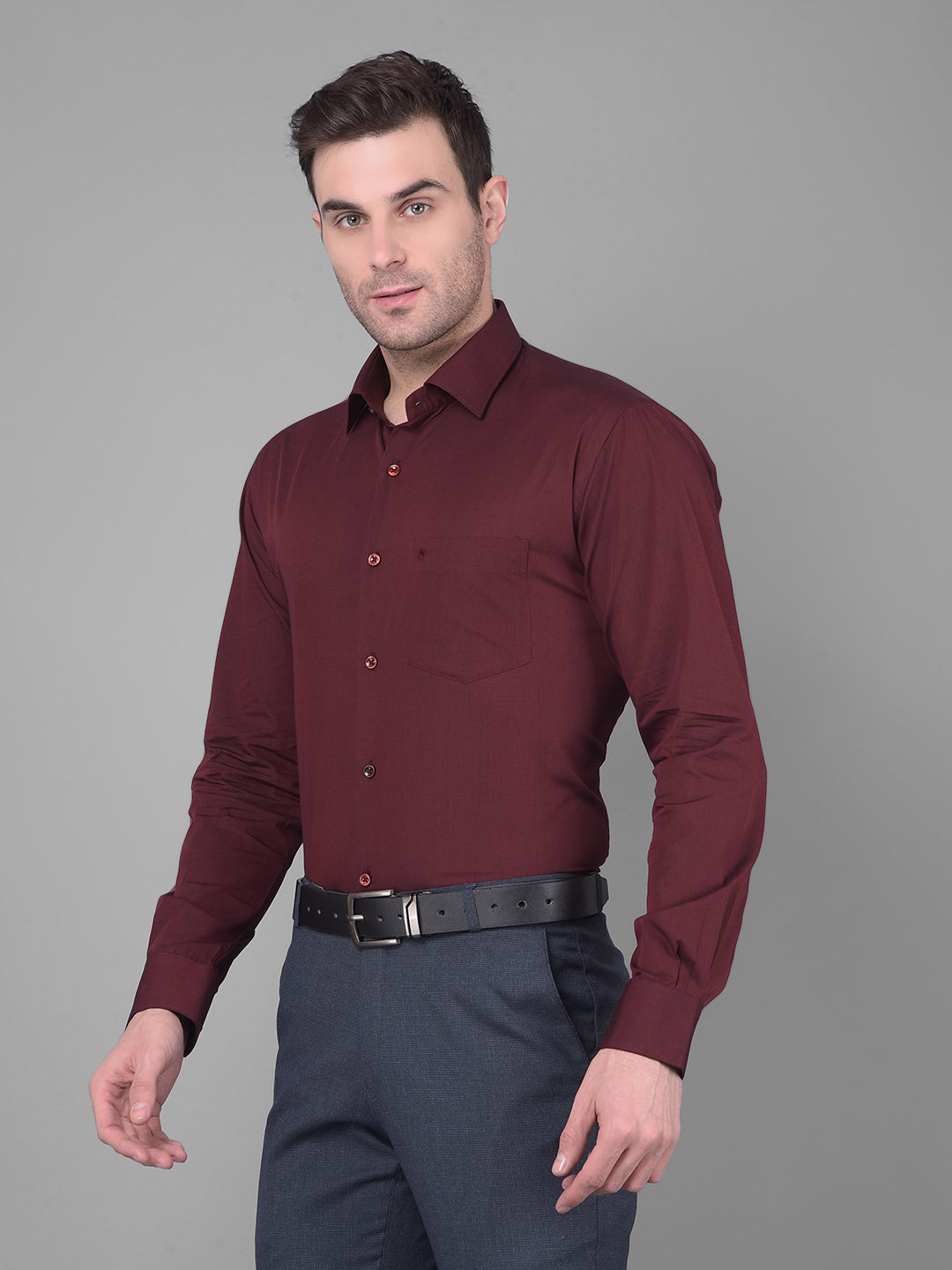 cobb solid wine smart fit formal shirt