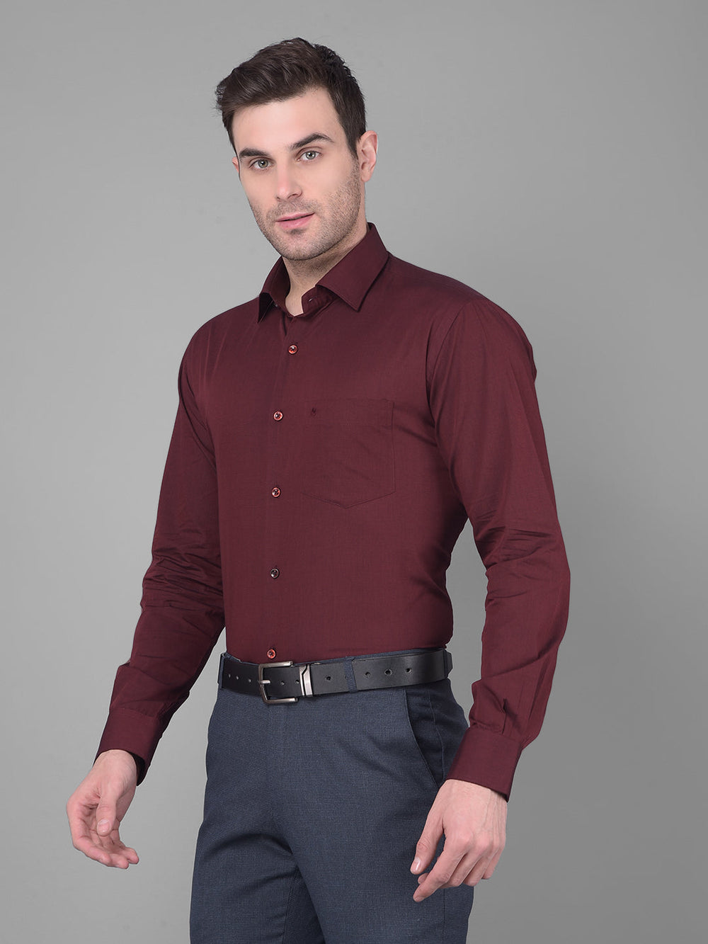 cobb solid wine smart fit formal shirt