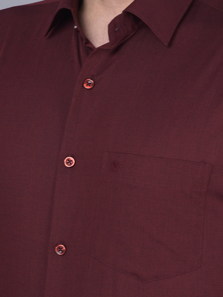 Cobb Solid Wine Smart Fit Formal Shirt