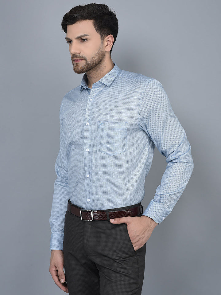 Cobb Sky Blue Printed Slim Fit Formal Shirt