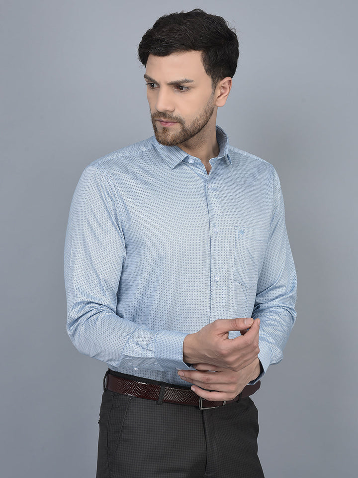 Cobb Sky Blue Printed Slim Fit Formal Shirt