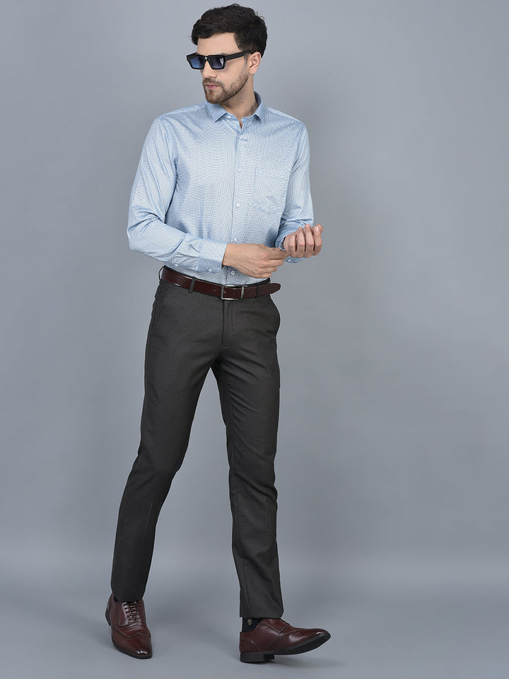 Cobb Sky Blue Printed Slim Fit Formal Shirt