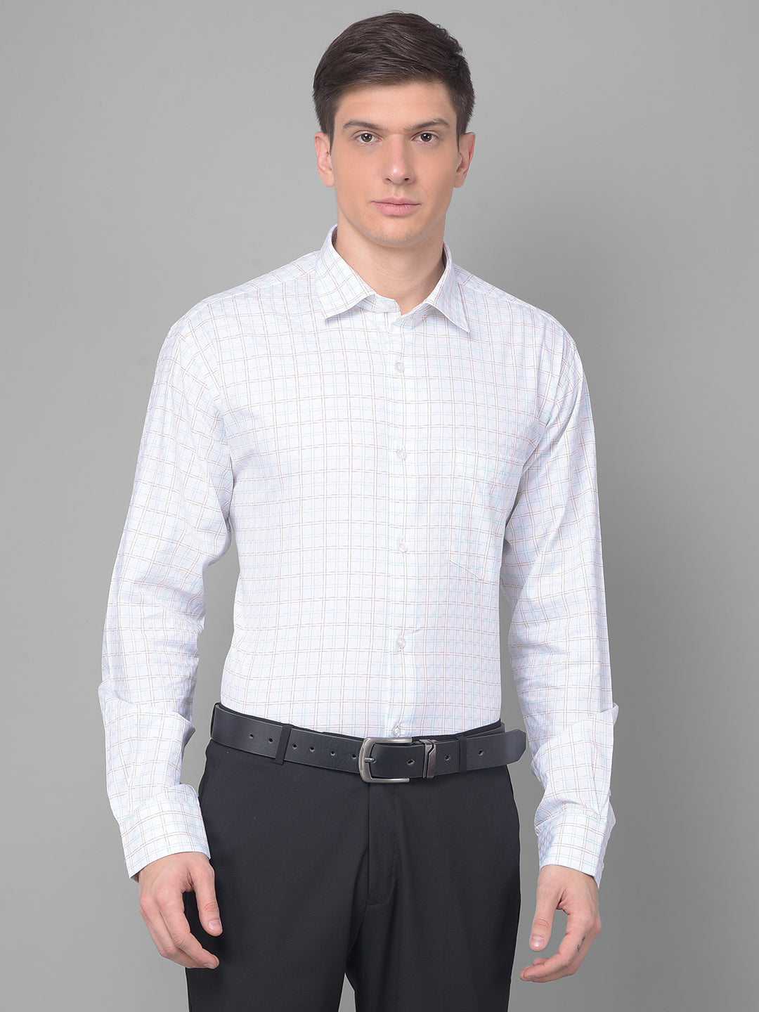 cobb turquoise check smart fit formal shirt