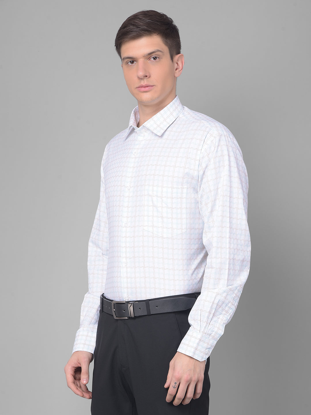 cobb turquoise check smart fit formal shirt
