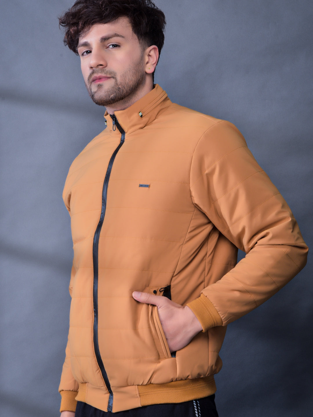 Cobb Khaki Solid Round Neck Jacket