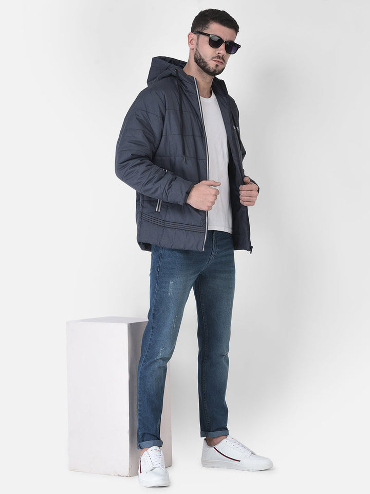 Cobb Dark Grey Solid Round Neck Jacket