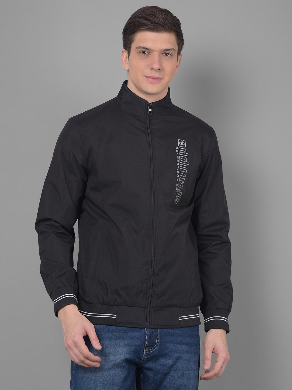 cobb solid black round neck jacket