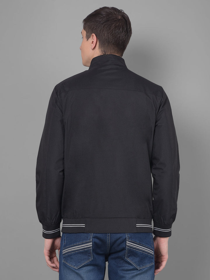 cobb solid black round neck jacket