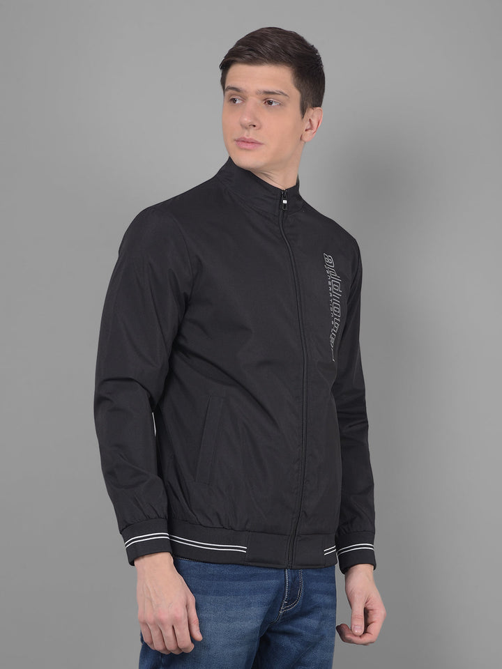 cobb solid black round neck jacket