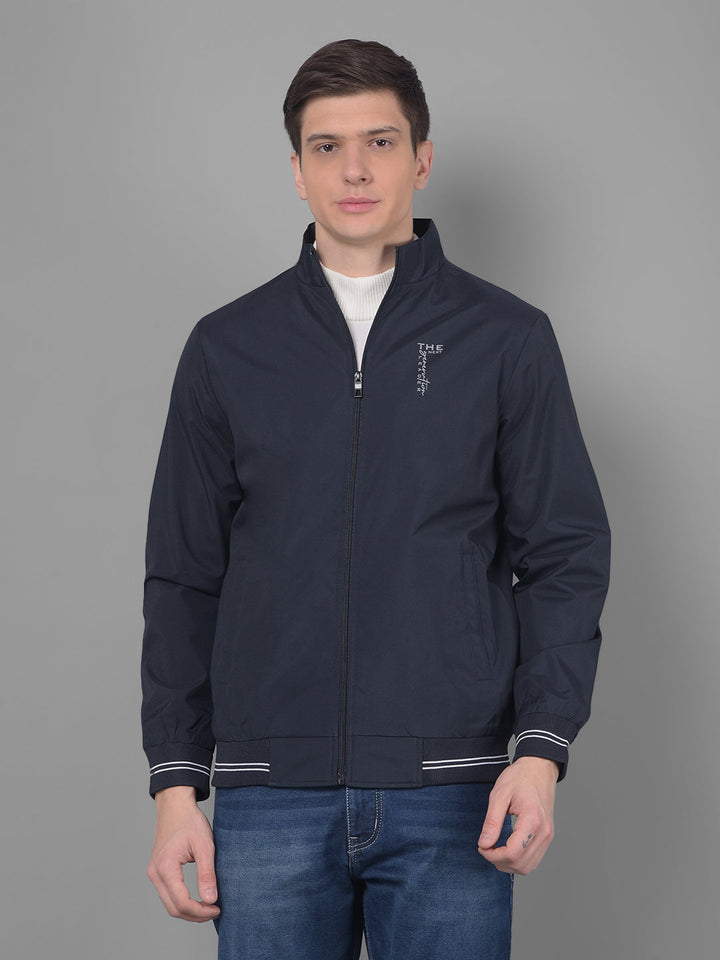 cobb solid navy blue round neck jacket