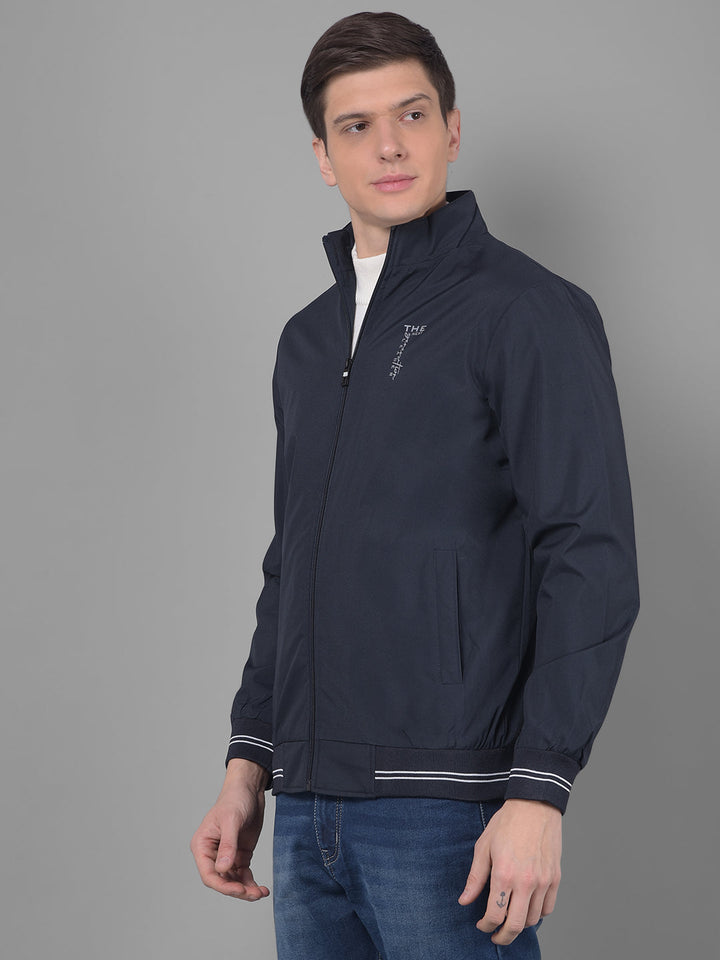 cobb solid navy blue round neck jacket