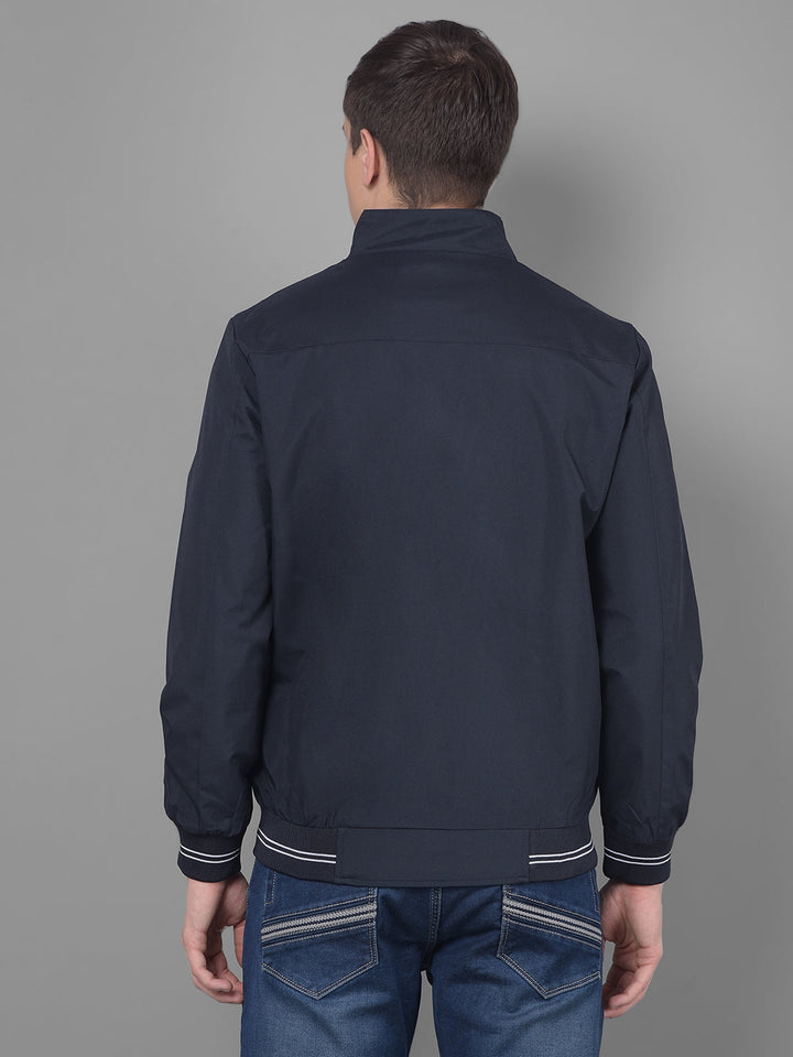 cobb solid navy blue round neck jacket