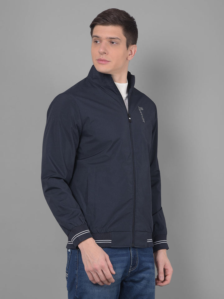 cobb solid navy blue round neck jacket