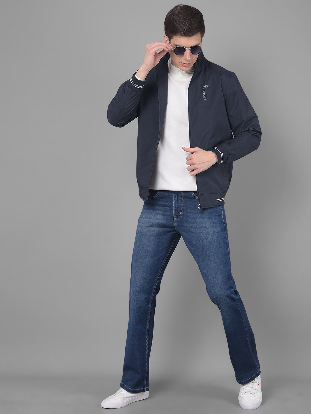 COBB SOLID NAVY BLUE ROUND NECK JACKET