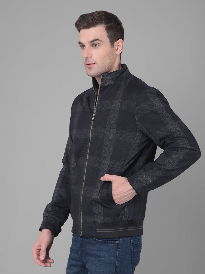 cobb black checked mock collar jacket